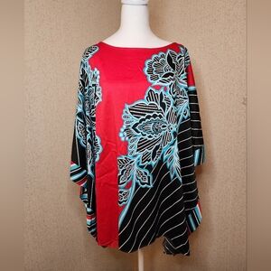 Bob Mackie "Wearable Art" Floral Striped Poncho Caftan Pullover Tunic Top  SZ:2X